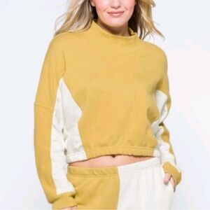 NWT FP Movement by Free People Yellow and White Cropped Sweatshirt